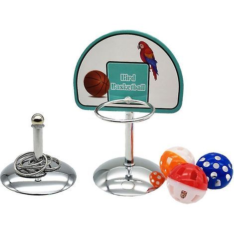 Accessoires pour perroquet : panier de basket, clochettes, balles, jeu de puzzle, jouets à mâcher. (1/4)