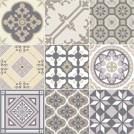 (9 pièces) Stickers Carrelage Adhésif 10x10 cm - Sticker Autocollant Carreaux de ciment – Décoration Murale Stickers Carrelage pour Salle de Bain et Cuisine - Carreaux de ciment adhésif mural (1/4)