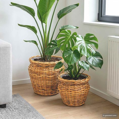 Planter Basket GENDT 2 pcs Natural Brown Kubu Rattan vidaXL (1/5)