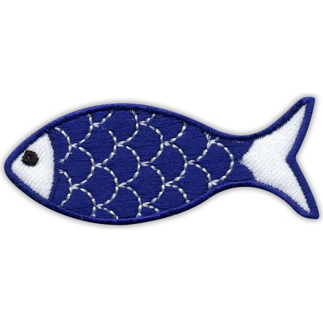 Fisch-Patch mit weißen Schuppen – im maritimen Stil – Magnetische Rückseite – Gestickter Aufnäher/Abzeichen/Emblem