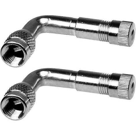 Lot de 2 adaptateurs d'extension de valve Schrader universels à angle de 90 degrés pour voiture, moto, scooter et vélo (argenté)-Silver (1/2)