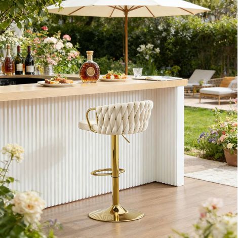 MEUBLIV Sgabello da bar bianco crema regolabile in altezza con braccioli, set da 1 (1/5)