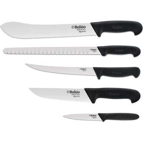 Set Coltelli 5 Pezzi Multiuso Bufalo Kit Pro Manico Nero (1/5)