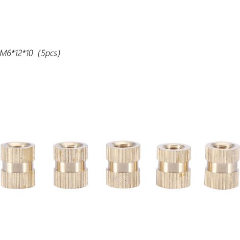 M6 Brass Cylinder Knurled Round Molded in Insert Embedded Nuts (M61210 5pcs)