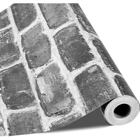 Papier Peint Autocollant Grisé Brique 45cm x 10m, Vinyle Imperméable et Facile à Nettoyer pour Décoration Chambre Cuisine Bureau (1/5)