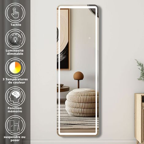 Aica Sanitaire – Miroir LED 150x40 cm avec 3 couleurs – Luminosité réglable – Fonction mémoire – Installation murale ou au sol – Aluminium et verre écologique (1/5)