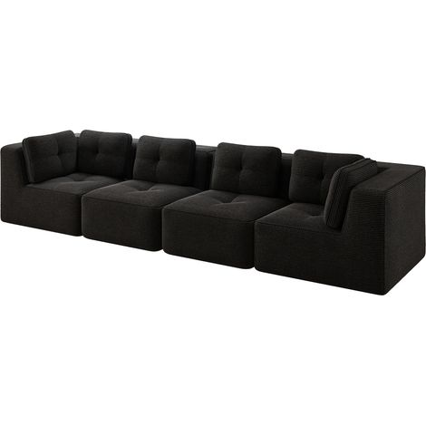 ELVMI Modulares Ecksofa 4 Sitzer mit Tiefer Sitzfläche und Breiten Armlehnen in Cord Schwarz (1/5)