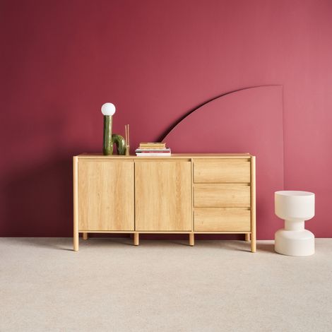 Buffet décor bois 2 portes 3 tiroirs 150cm naturel - 150 x 42 x 78.5 cm - Harmony