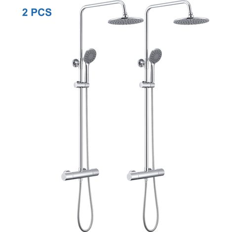 Auralum 2er Set Duschsystem mit Thermostat fürs Bad Duscharmatur Duschset Duschkopf Badezimmer Regendusche inkl. Überkopfbrause (1/5)