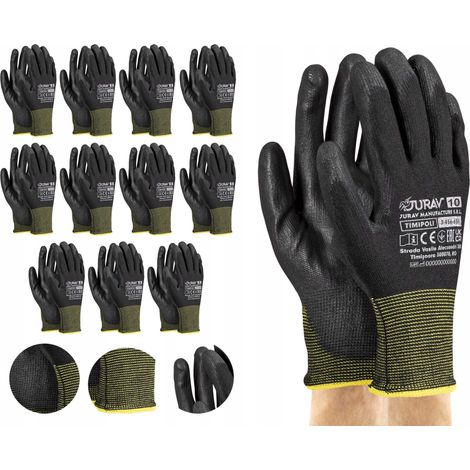 Schwarze Arbeitshandschuhe J-TIMIPOLIBB10-XL - 12 Paar
