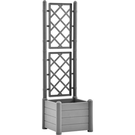 Macetero arriate elevado plantas flores terraza jardín con enrejado 43 x 43 x 142 cm PP gris piedra 020038298