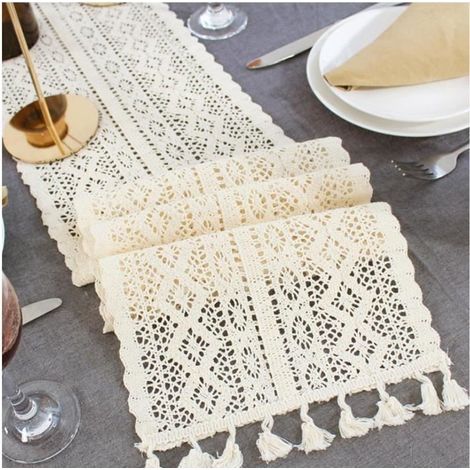 Chemin de table rectangulaire Crochet Table couverture dentelle macramé Table Runner Restaurant Décor 24220cm (1/4)