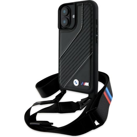 Hülle für iPhone 16 Plus BMW Hardcase Carbon Strap Schwarz (1/5)