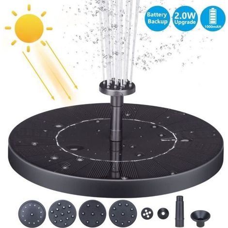 Fontaine Solaire Pompe - ZGEER - 2W - Noir - Oiseau - Extérieur (1/4)