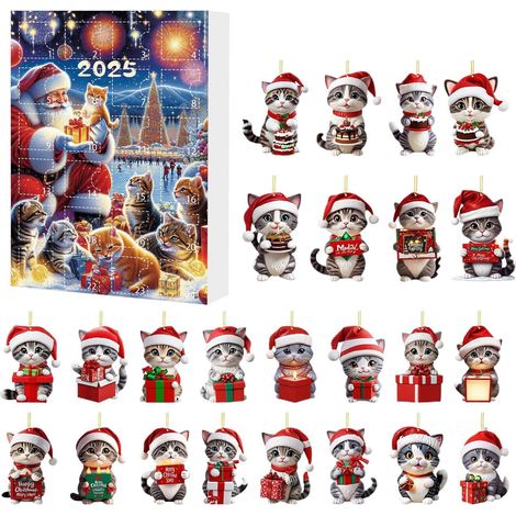 Calendrier de l'Avent Chat 2026, Calendrier Compte à Rebours de Noël de 24 Jours avec Pendentif Chaton en Acrylique 2D, Décorations de Noël Adorables en Forme de Chaton, pour les Amoureux des Chats (1/5)