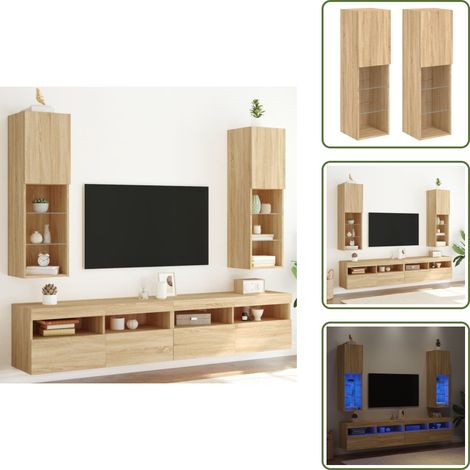 The Living Store TV-Schränke mit LED-Leuchten 2 Stk. Sonoma-Eiche 30,5x30x102 cm - LED-Leuchten (1/5)