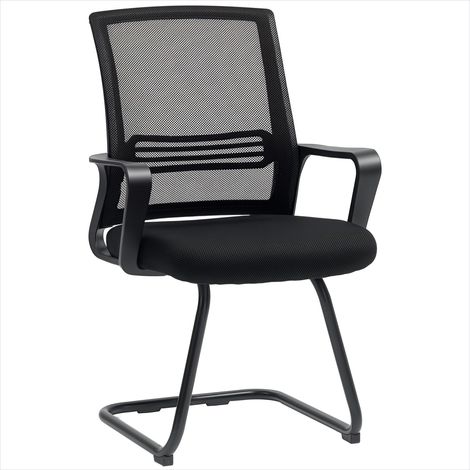 Chaise de conférence en maille noire, design ergonomique, base traîneau, salle d'attente ou réception (1/5)