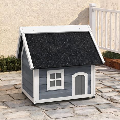 Maison pour chat d'extérieur en bois avec toit en asphalte et 3 (1/5)