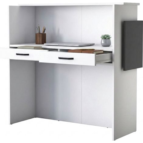 Volano Schreibtisch, eine Ablage, 2 Schubladen, Empfangstheke, 110x40x110h cm Weiß