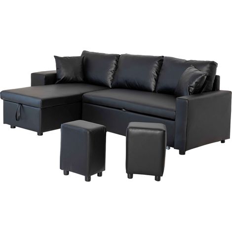 Sofá chaise longue cama 3 plazas negro TONY (1/5)