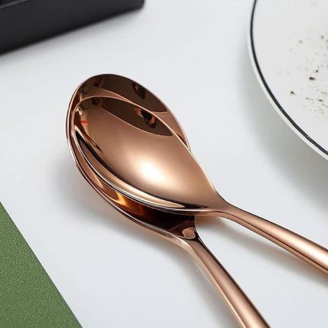Cuillère À Soupe - Cuillère À Dessert - 20,6 Cm - En Inoxydable Avec Revêtement Titane Or Rose - Pour Maison Cuisine Ou Restaurant - Lot De 6 (1/5)