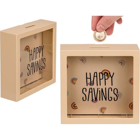 Happy Savings - Salvadanaio a forma di arcobaleno, circa 15 cm, in plastica, color crema
