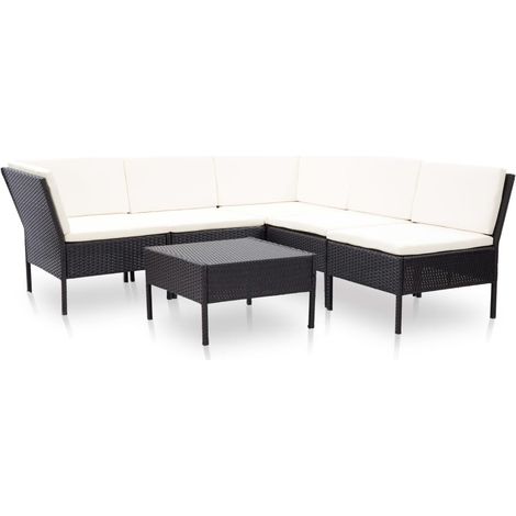 6-tlg. Garten-Lounge-Set mit Auflagen Poly Rattan Schwarz