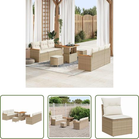 vidaXL Poly-Rattan - Gartensofa-set 9 pcs Beige Poly-Rattan (1/5)