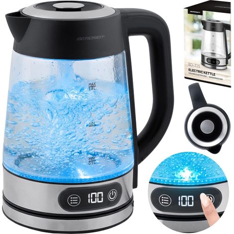 Elektrischer Wasserkocher aus Glas, Temperaturregelung, 1,8 l, 2200 W