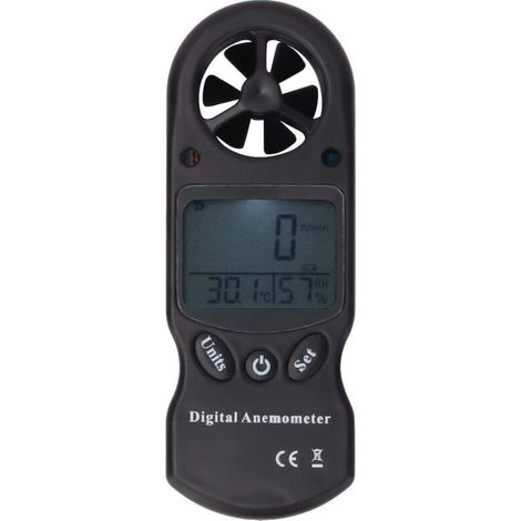 Anemometro digitale 3 in 1, dispositivo di misurazione con schermo LCD per temperatura, umidità e velocità del vento. (1/4)