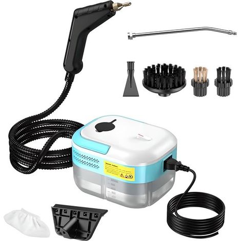 Pulitore a vapore portatile, 1500 W, serbatoio da 1200 ml, alta pressione, 7 accessori, per cucina, pavimenti, bagni e auto. (1/5)
