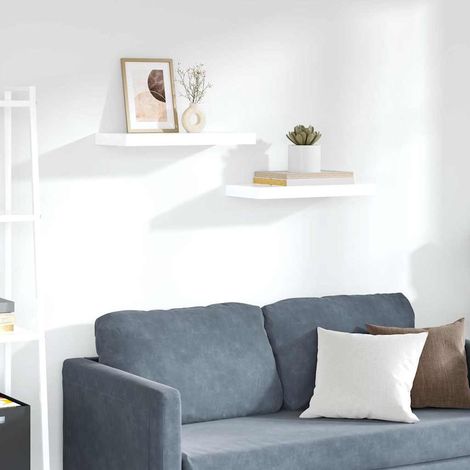 vidaXL Estante flotante de pared 2 uds MDF blanco brillo 50x23,5x3,8 cm (1/5)