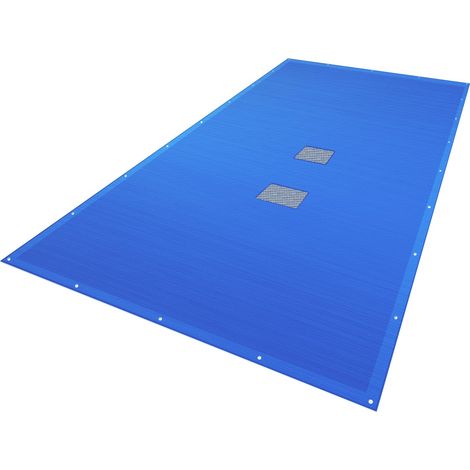 Bâche Piscine Rectangulaire en Polyéthylène 160g/m2 avec Filet d'Ecoulement Bâche Imperméable Résistante Double Couche avec Oeillets en Aluminium Couverture Étanche 4X8m (1/5)