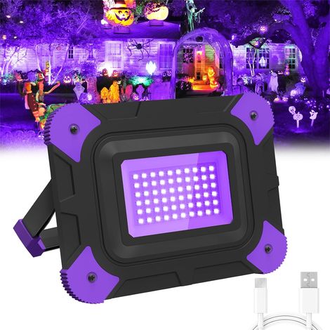 Lampe UV - 400-405 nm - 60 LED - Projecteur Portatif Rechargeable 6000 mAh - Support Rotatif 180° - Pour Peinture Corps Fêtes Halloween Noël Disco - 1 Pièce (1/5)