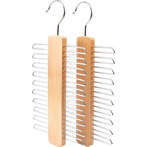 Cravates Bois Cintre,2 pièces Cintres Porte-Cravates Porte Cravates Porte avec 20 étagères pour Ceinture,écharpe,Rangement de Cravates Krawattenhalter (1/5)