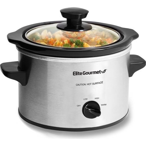 Mijoteuse électrique avec cuve en céramique, température réglable, pour entrées, sauces, soupes, rôtis, plats mijotés, passe au lave-vaisselle (1,4 L, acier inoxydable) (1/5)