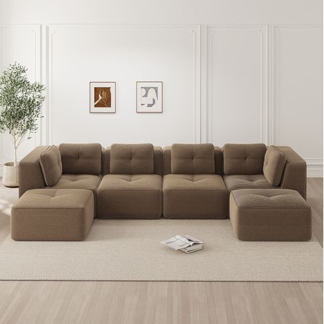 Modulares Ecksofa aus Cord in Braun ohne Aufbau OKMYHOME (1/5)