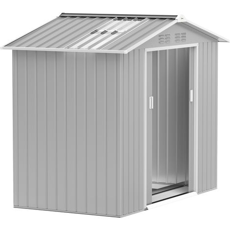Abri de jardin 213 x 130 x 185 cm avec portes coulissantes et puits de lumière pour le rangement des outils, gris argenté