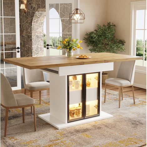 Tavolo allungabile con vano contenitore, LED RGB, 110-140 x 80 x 77,9 cm, bianco OKMYHOME (1/5)
