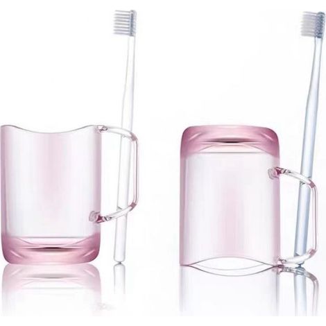 Verre À Dentifrice - Tasse Plastique Transparent Rose - Salle De Bain - Lot De 2 (1/2)