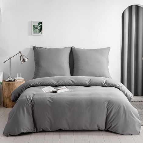 Parure de lit 2 pièces en 100% Microfibre de Polyester Confortable avec Fermeture éclair, 1 Housse de Couette Unie + 1 taies d'oreiller (Anthracite, 135 x 200 cm + 80 x 80 cm x 1) (1/5)