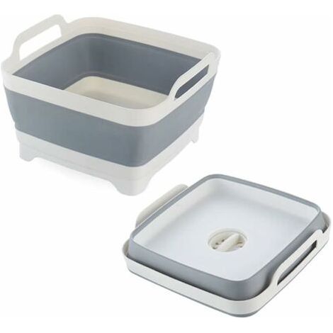 Tigrezy-Bassine Pliable, Lavabo Pliable avec Bouchon de Vidange et Poignées de Transport, Grande Capacité de 9L, évier de Camping-Car pour Légumes, Fruits, Aliments, Lessive (Gris) (1/5)