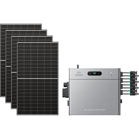 Zendure SolarFlow 2400 Pro - Batterie Solaire 2400W AC, PV 4800W, 2.4-16.8kWh, Plug & Play, IP65, Tesla/Pompes à Chaleur. avec 500Wx4 Panneau Bifacial