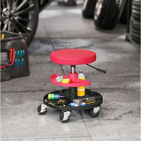 OKMYHOME Werkstatthocker mit Rollen, höhenverstellbar 40-51 cm, Stahl, rot (1/5)