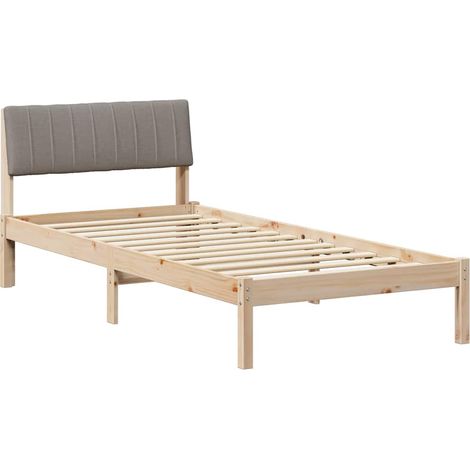 Bed frame Brown and taupe 90 x 190 cm Solid pine wood vidaXL (1/5)