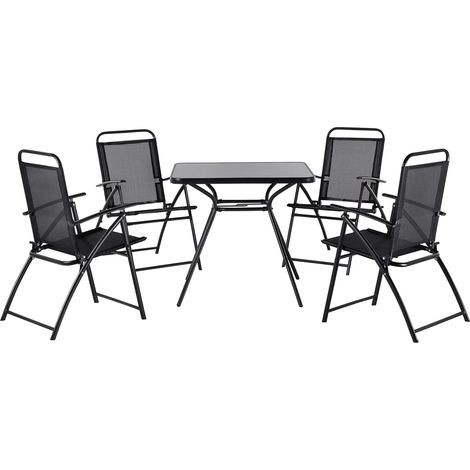 Garden Dining Set 4 Seater LIVO Metal Black
