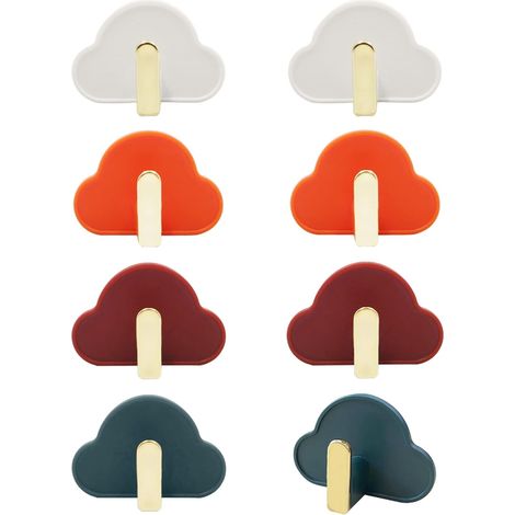 Lot de 8 crochets adhésifs en forme de nuage, mignons cintres muraux sans clous, crochets adhésifs colorés(4 couleurs)