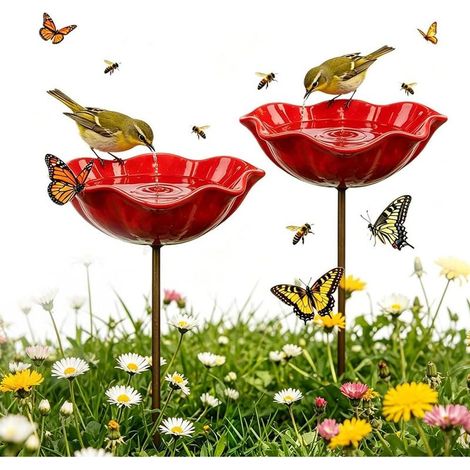 (2 Pcs) Abreuvoir Mangeoire Oiseaux Exterieur,Bain Oiseaux Exterieur,Mangeoire Oiseaux Décoration pour Jardin,Bains Hauteur 60CM,Métallique en Fonte (1/5)
