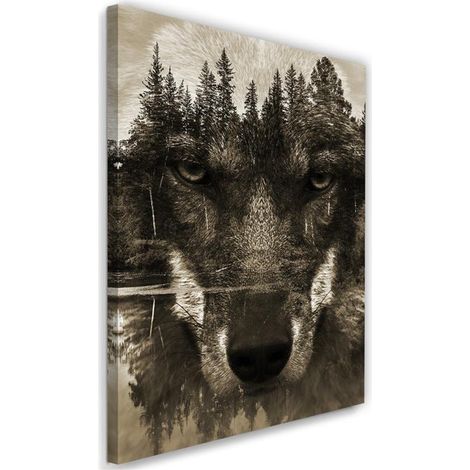 Tableau sur toile Loup Forêt Noir Animal 40x60 (1/5)