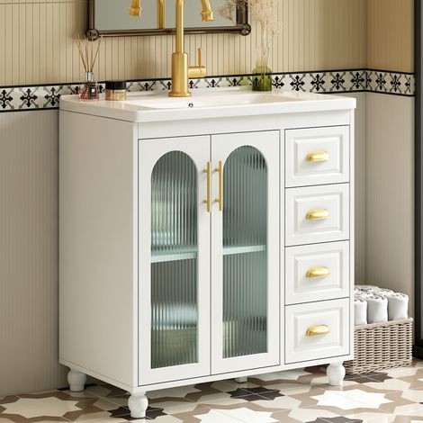 Mueble de baño con lavabo 80 cm en MDF blanco OKMYHOME (1/5)